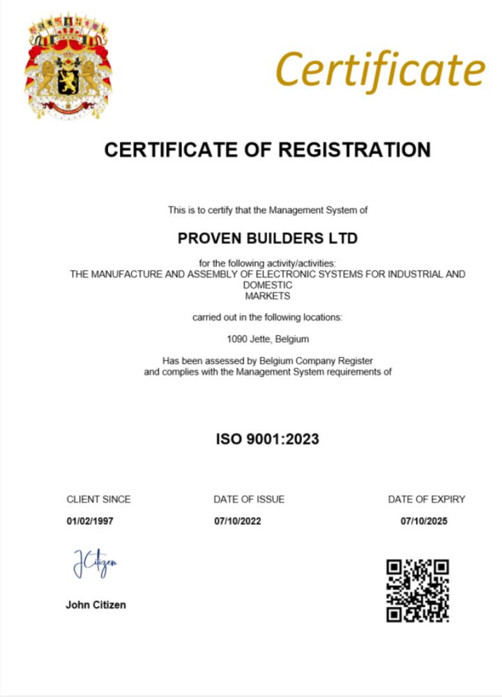 Belgium certificate of registration Word and PDF template